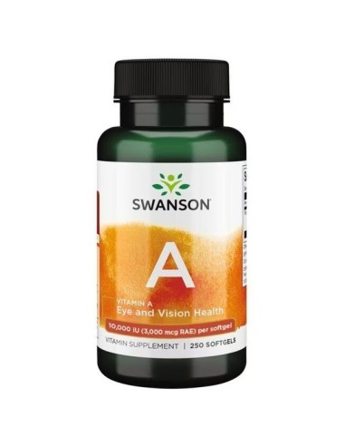 A -vitamiini 10000 IU 250 pehmeää geeliä (Swanson)
